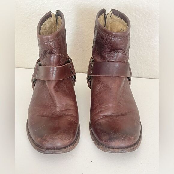 Vintage Frye Phillip Harness Short moto Boot in chocolate brown 7 - Picture 13 of 13